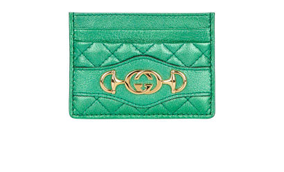 Gucci Interlocking GG Metallic Card Holder, &pound;180, Accessories, Green, Leather, Front view